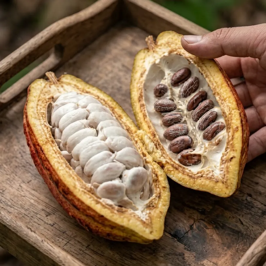 freshly harvested cocoa fruit